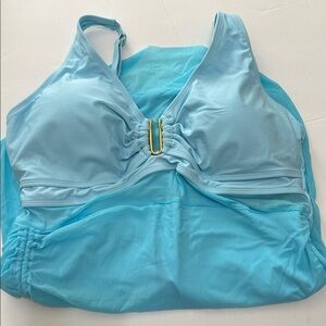👉 Women's Blue One Piece Swimsuit Tummy Control Swim Dress Waisted Bathing Suit
